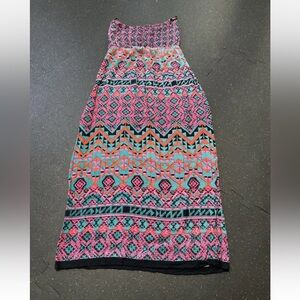 Vintage 90’s Angie Abstract Print Multicolor Boho Strapless Maxi Dress Women XL